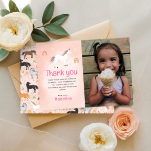 Tarjeta De Agradecimiento Foto de cumpleaños mágico de unicornio rosa pastel