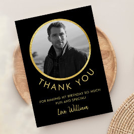Tarjeta De Agradecimiento Foto de cumpleaños negro y dorado