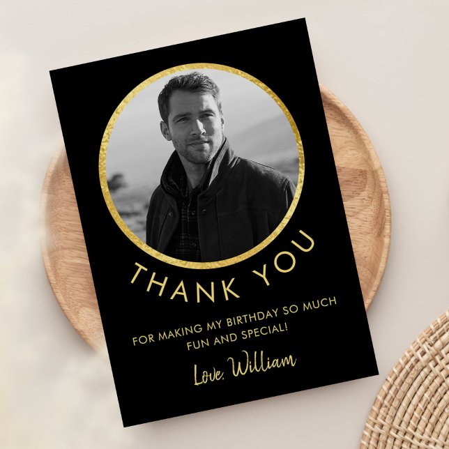 Tarjeta De Agradecimiento Foto de cumpleaños negro y dorado (Subido por el creador)