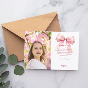 Tarjeta De Agradecimiento Foto de cumpleaños niña lazo rosa