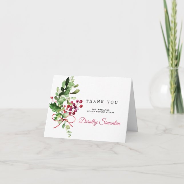 Tarjeta De Agradecimiento Foto de cumpleaños número 80 del invierno rústico  (Anverso)