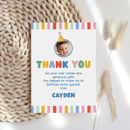 Tarjeta De Agradecimiento Foto de cumpleaños número uno de niño colorido