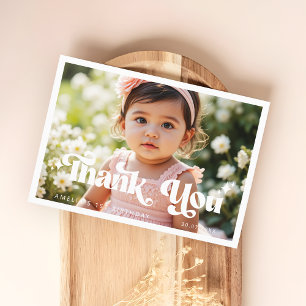 Tarjeta De Agradecimiento Foto de cumpleaños número uno de niños Retro Moder
