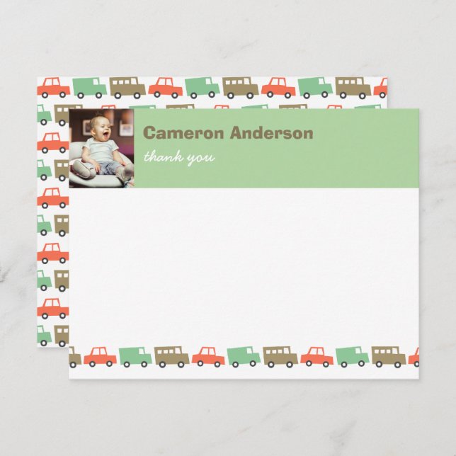 Tarjeta De Agradecimiento Foto de cumpleaños para niños con juguetes de tran (Anverso / Reverso)