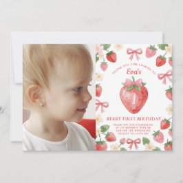 Tarjeta De Agradecimiento Foto de Cumpleaños Primero Coquette Rosa Arco Fres