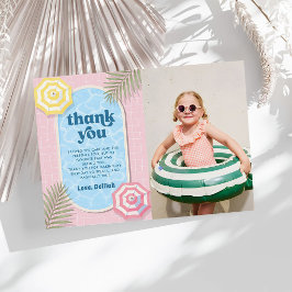 Tarjeta De Agradecimiento Foto de cumpleaños rosa de la fiesta de piscina de