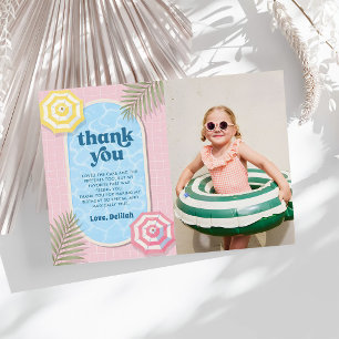 Tarjeta De Agradecimiento Foto de cumpleaños rosa de la fiesta de piscina de