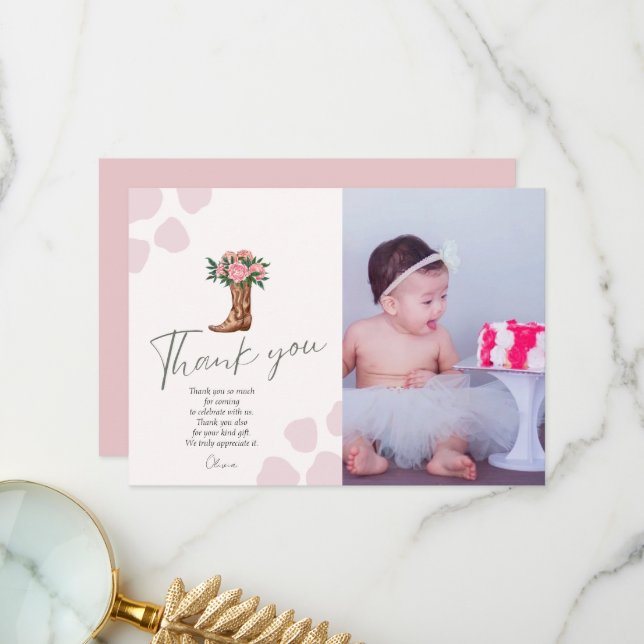 Tarjeta De Agradecimiento Foto de cumpleaños rosado occidental de cualquier  (Anverso/Reverso In Situ)