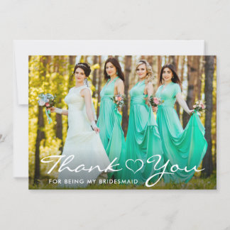 Tarjeta De Agradecimiento Foto de dama de honor con corazón de letra moderna
