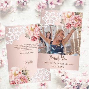 Tarjeta De Agradecimiento Foto de despedida de soltera en encaje rosa dorado