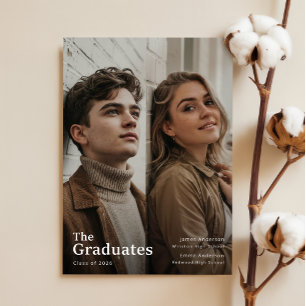 Tarjeta De Agradecimiento Foto de Doble Graduación de Dos Graduados Modernos