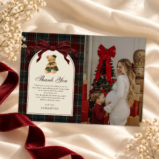 Tarjeta De Agradecimiento Foto de ducha de bebé de Navidad con oso de peluch