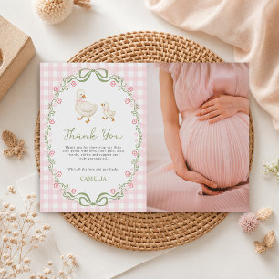 Tarjeta De Agradecimiento Foto de ducha de bebé niña Silly Goose Rosa