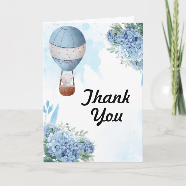 Tarjeta De Agradecimiento Foto de Elephant Hot Air Balloon Blue Hydrangea (Anverso)