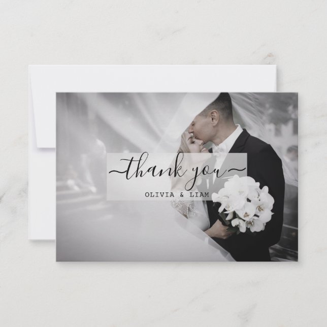 Tarjeta De Agradecimiento Foto de época Boda blanco y negro (Anverso)