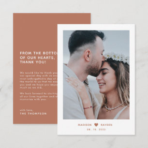 Tarjeta De Agradecimiento Foto de estilo con escritura de terracota con Boda