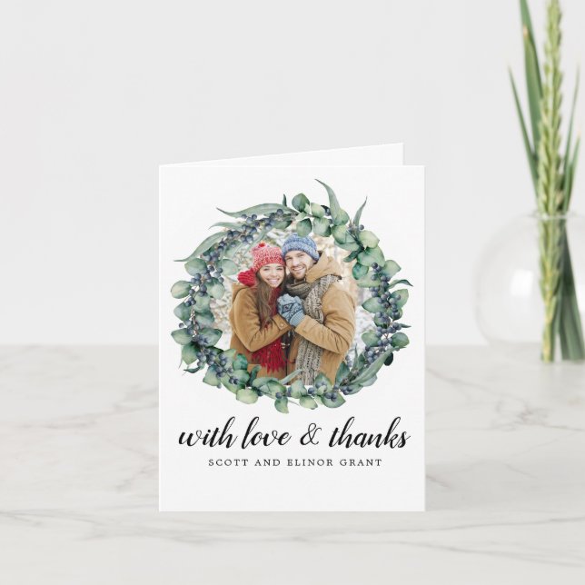 Tarjeta De Agradecimiento Foto de Eucalyptus Wreath Boda (Anverso)
