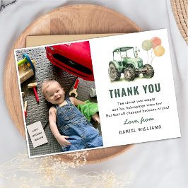 Tarjeta De Agradecimiento Foto de fiesta de cumpleaños con tractor acuarela