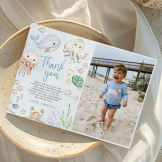 Tarjeta De Agradecimiento Foto de fiesta de cumpleaños de animales del océan