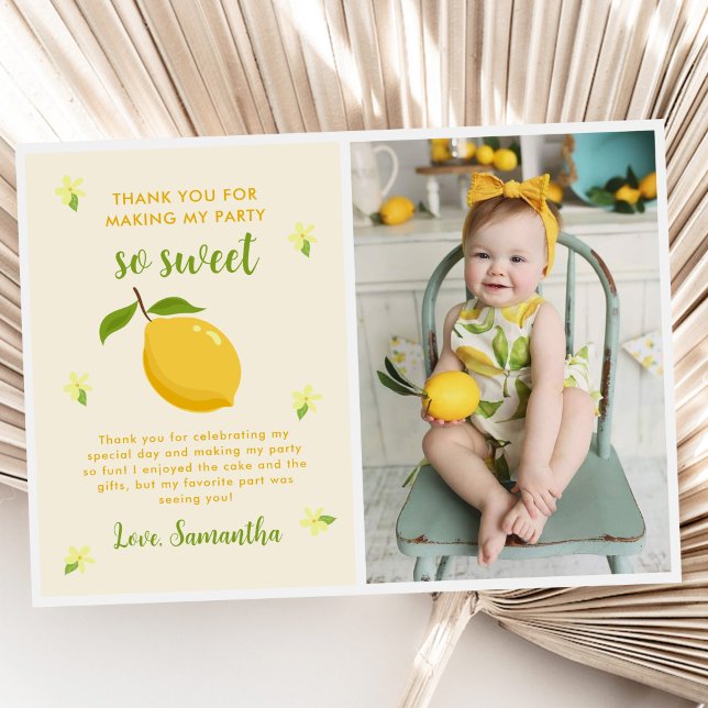 Tarjeta De Agradecimiento Foto de fiesta de cumpleaños de Cute Lemon Citrus (Subido por el creador)