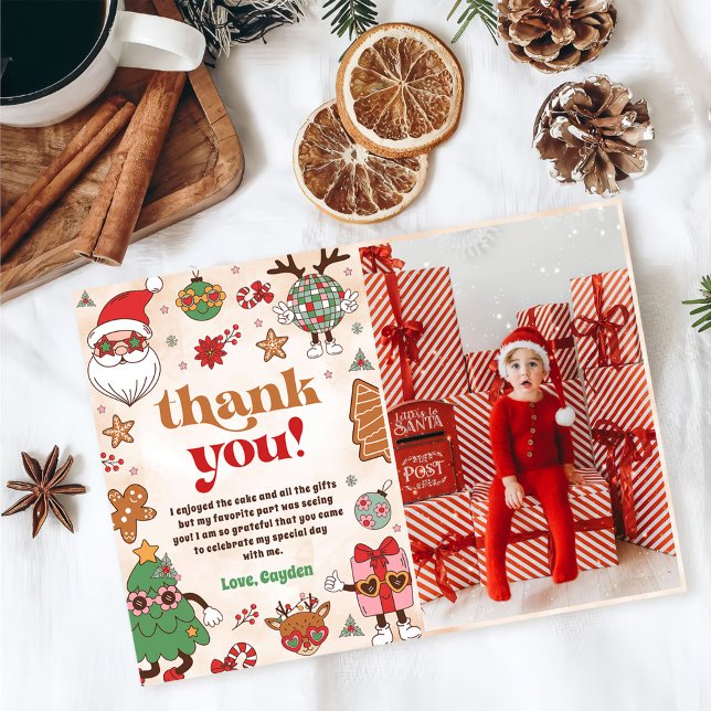 Tarjeta De Agradecimiento Foto de fiesta de cumpleaños de Navidad retro (Subido por el creador)