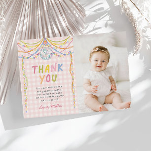 Tarjeta De Agradecimiento Foto de fiesta de cumpleaños de niña con colorido