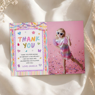 Tarjeta De Agradecimiento Foto de fiesta de cumpleaños de niña con piedras p
