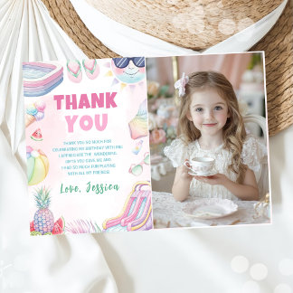 Tarjeta De Agradecimiento Foto de fiesta de cumpleaños de niña en tobogán de