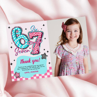 Tarjeta De Agradecimiento Foto de fiesta de cumpleaños de niña Pastel 67 Six