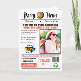 Tarjeta De Agradecimiento Foto de fiesta de cumpleaños de periódico retro