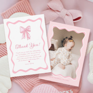Tarjeta De Agradecimiento Foto de fiesta de cumpleaños de Pink Bow Coquette