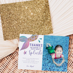 Tarjeta De Agradecimiento Foto de fiesta de cumpleaños de sirena caprichosa
