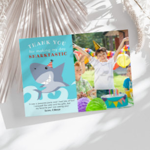 Tarjeta De Agradecimiento Foto de fiesta de cumpleaños de tiburón Sharktasti