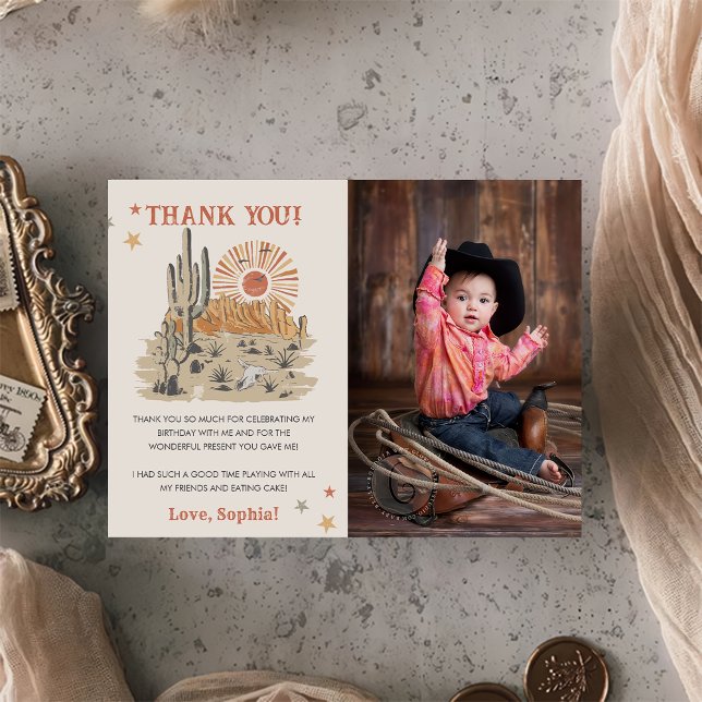 Tarjeta De Agradecimiento Foto de fiesta de cumpleaños de Wild West Cowboy (Subido por el creador)