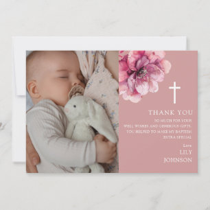 Tarjeta De Agradecimiento Foto de flor de acuarela rosa bautizo bautismo