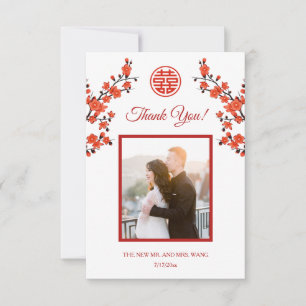 Tarjeta De Agradecimiento Foto de Flor Oriental Roja Boda China