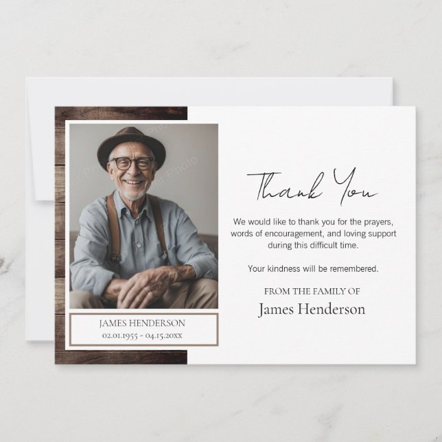 Tarjeta De Agradecimiento Foto De Funeral Gracias (Anverso)