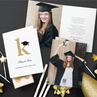 Tarjeta De Agradecimiento Foto de Gorra de Graduación Clásica Monograma K Mo