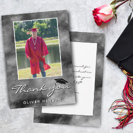 Tarjeta De Agradecimiento Foto de graduación con acuarela gris negra