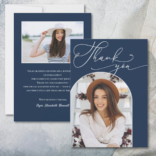 Tarjeta De Agradecimiento Foto de Graduación con Arco Azul Marino Moderno