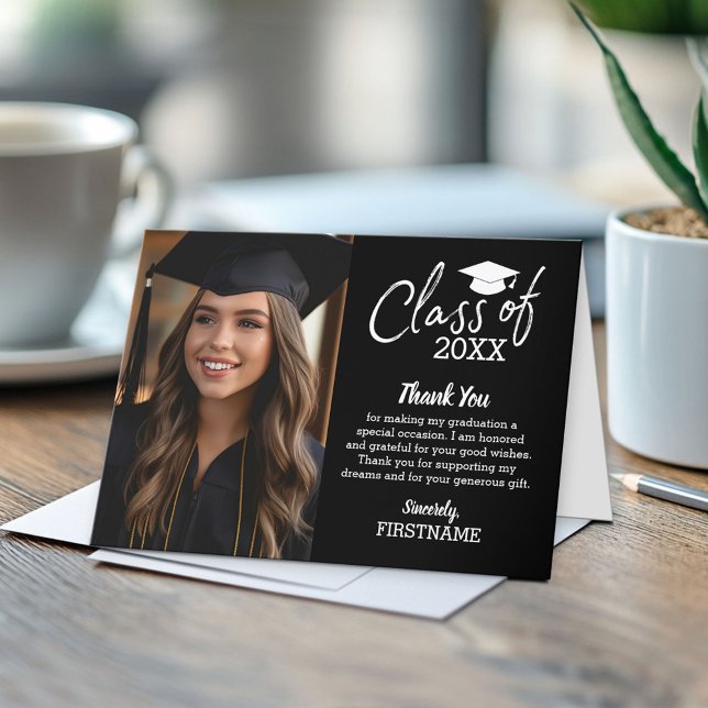 Tarjeta De Agradecimiento Foto de graduación - con clase de y tapa de grado (Custom Graduation Thank You Note Card)