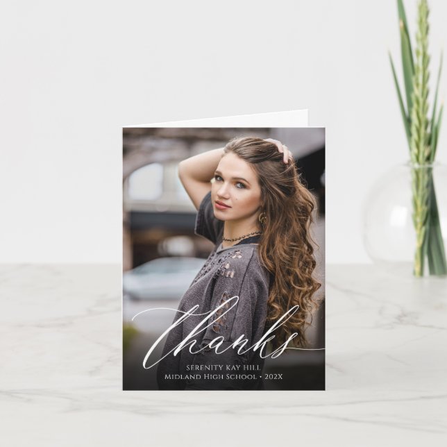 Tarjeta De Agradecimiento Foto de graduación con elegancia clásica (Anverso)