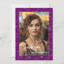 Tarjeta De Agradecimiento Foto de graduación con guión matemático morado mod