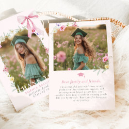 Tarjeta De Agradecimiento Foto de graduación con lazo de flor silvestre