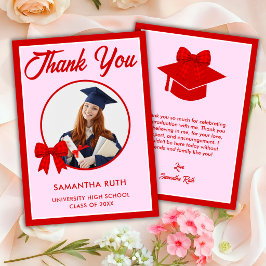 Tarjeta De Agradecimiento Foto de Graduación con Lazo de Gingham Rojo