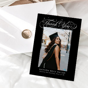 Tarjeta De Agradecimiento Foto de graduación con letra cursiva elegante en n