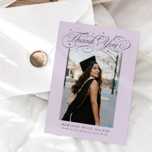 Tarjeta De Agradecimiento Foto de graduación con letra elegante en púrpura
