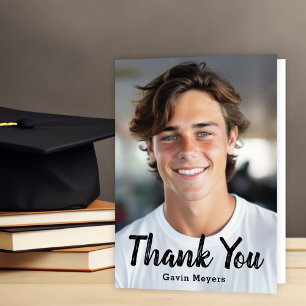 Tarjeta De Agradecimiento Foto de graduación con letra informal
