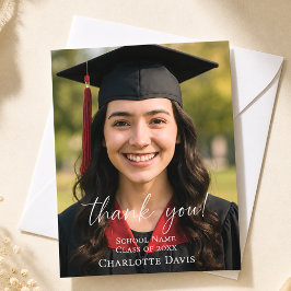 Tarjeta De Agradecimiento Foto de graduación con letra moderna