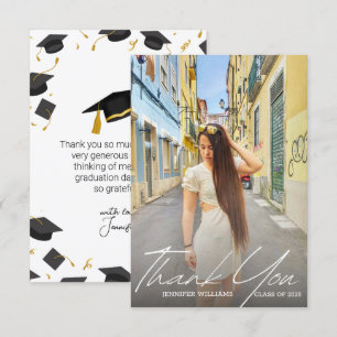 Tarjeta De Agradecimiento Foto de graduación con letra moderna, Clase de 202